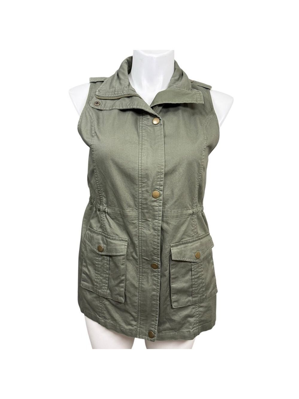 Market & Spruce Olive Green Utility‎ Vest Women's Size Large Drawstring Waist